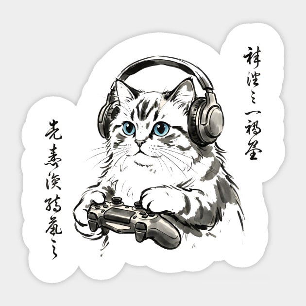 Gamer Cat Blue Eyes Japanese Aesthetic Cat Lover Sticker by ArtistTee ⭐⭐⭐⭐⭐